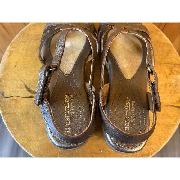 Naturalizer Bronze Women Flats Sz 7W Strappy Shoes Sandals Open Toe - Picture 5 of 9